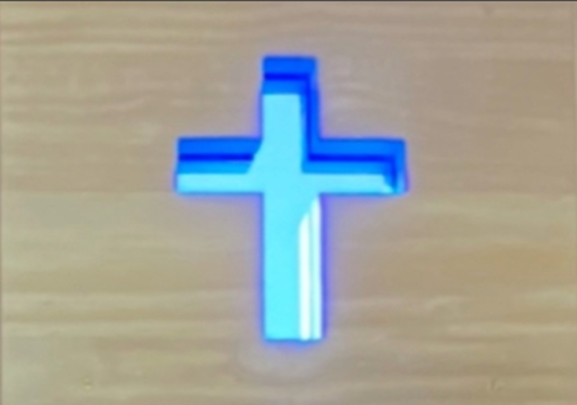 Accoya church doors with blue stained glass crosses - St. Matthew's Vestibule, Bristol