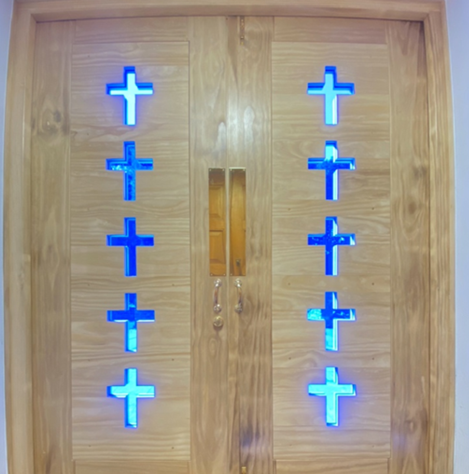 Accoya doors viewed from the inside vestibule