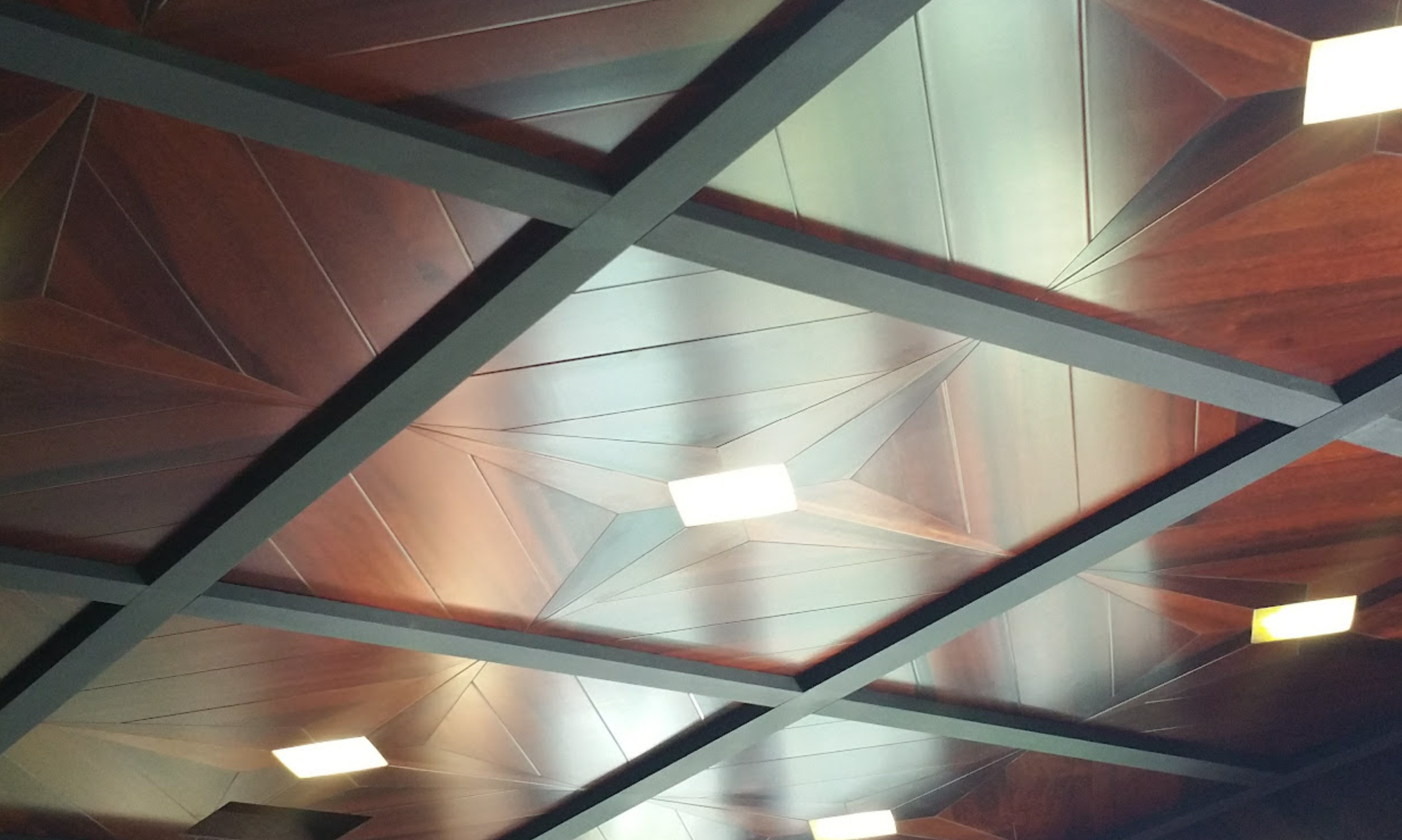 Bespoke walnut coffered ceiling detail