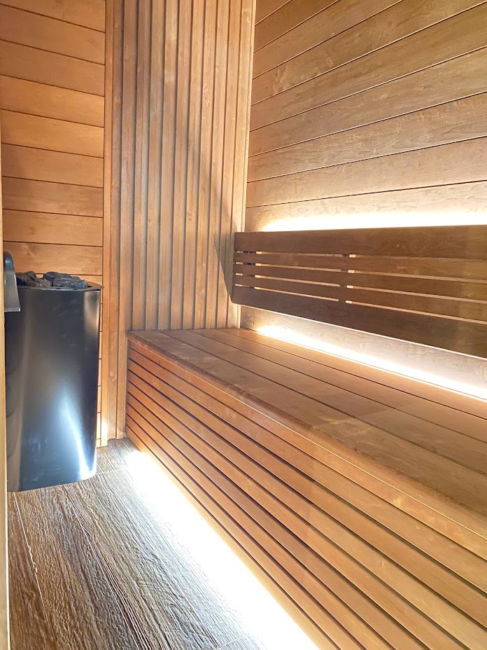 Custom-built sauna with integrated LED lighting